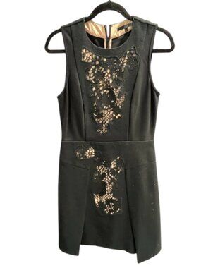 Tibi Black Sleeveless Lace Panel Dress Size 4 Mini Fit & Flare Designer Dress